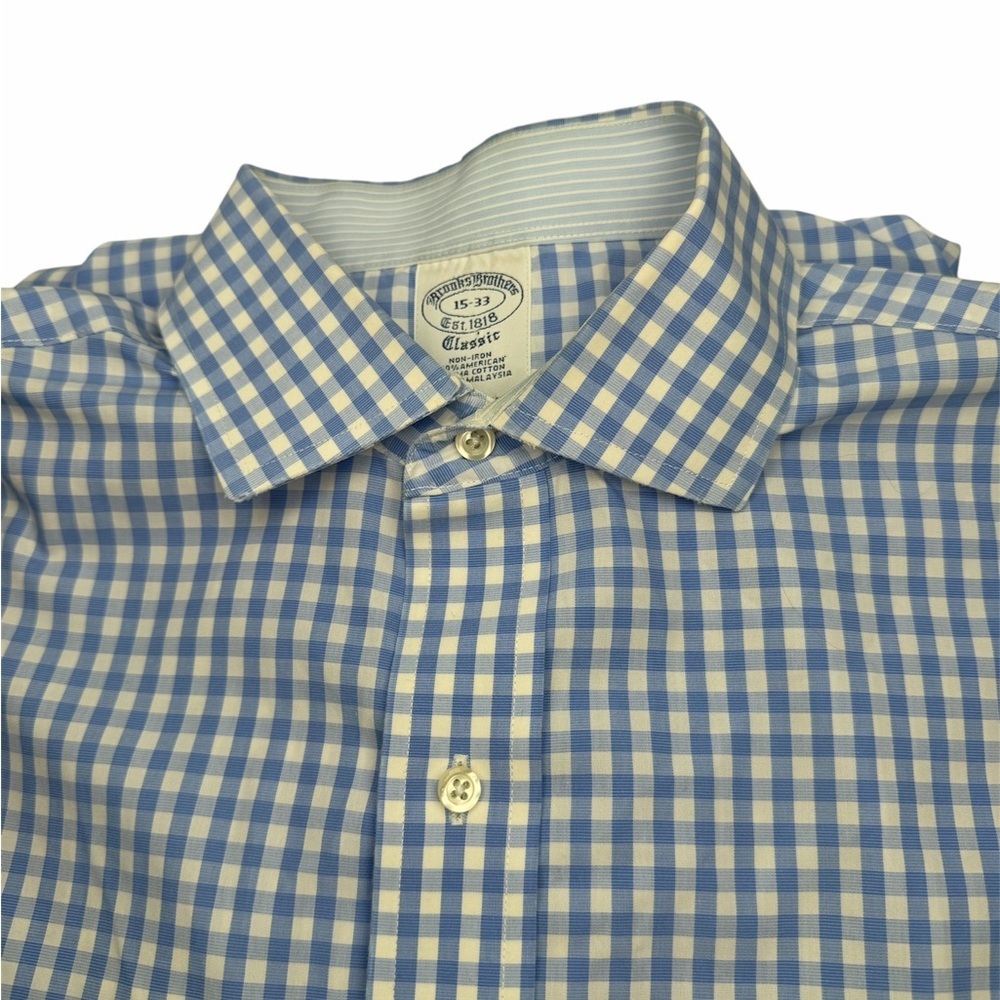 Brooks Brothers Regent 15-33 Blue White Gingham Long Sleeve Pocket